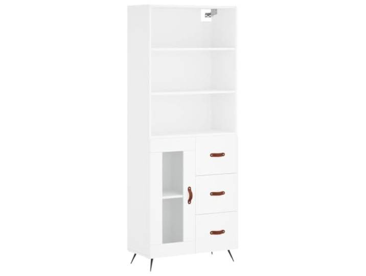 HGFDVCMR Highboard Weiß 69,5x34x180 cm Holzwerkstoff Schrank Elegant Vitrinenschrank mit Glastür und stabilen Eisenbeinen für Ordnung und viel Stauraum im Wohnzimmer.