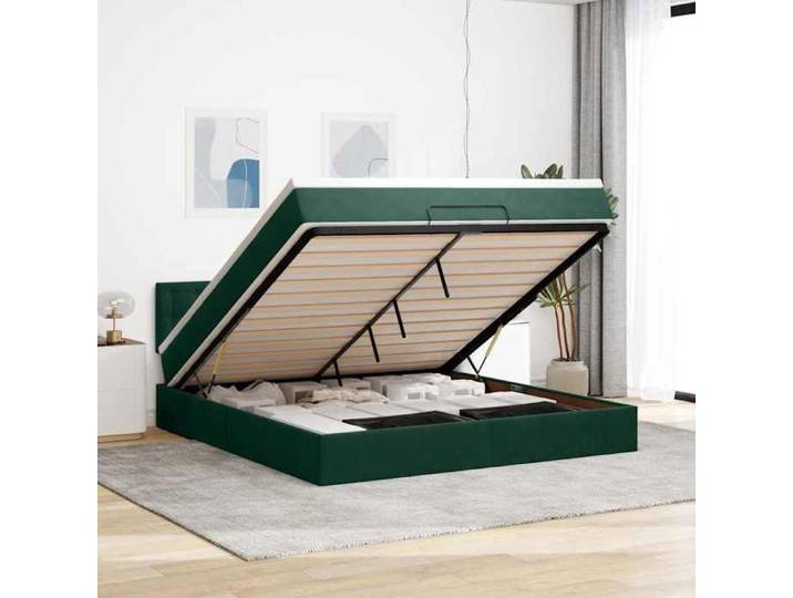 VidaXL Cadre de lit ottoman avec matelas vert foncé 180x200 cm velours cadre de lit cadre de lit rembourré cadre de lit 3311936