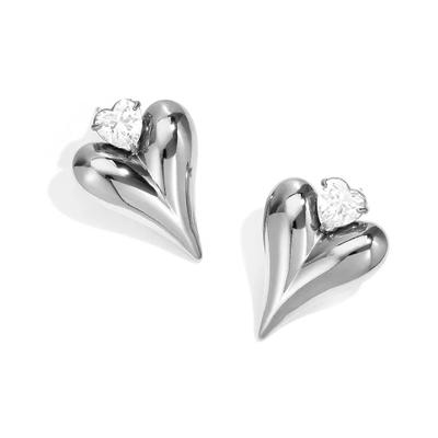 Paar Ohrstecker ADELIA´S "Ohrringe Ohrstecker mit Herzmotiv und Zirkonstein", Damen, Gr. Damen, Edelstahl, silberfarben, Ohrringe, Trendig mit markanter Herzform und funkelndem Zirkonstein