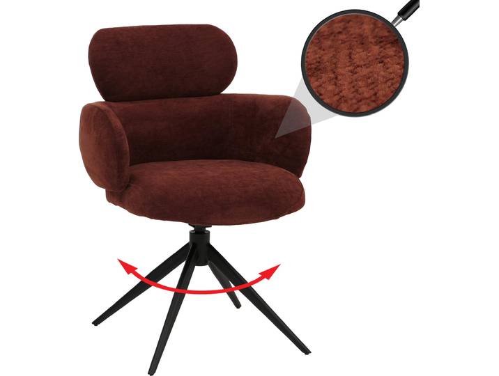 Esszimmerstuhl HWC-O77, Küchenstuhl Polsterstuhl, drehbar Auto-Return, Stoff (310g/m²) Chenille rotbraun