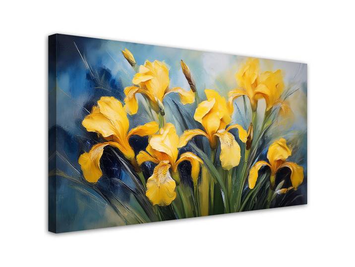 Feeby Leinwandbild Blumen Schwertlilien Gelb 100x50cm, Baum/Pflanze/Natur, Rechteckig, 100x50 cm, Bilder & Rahmen, Bilder, Leinwandbilder