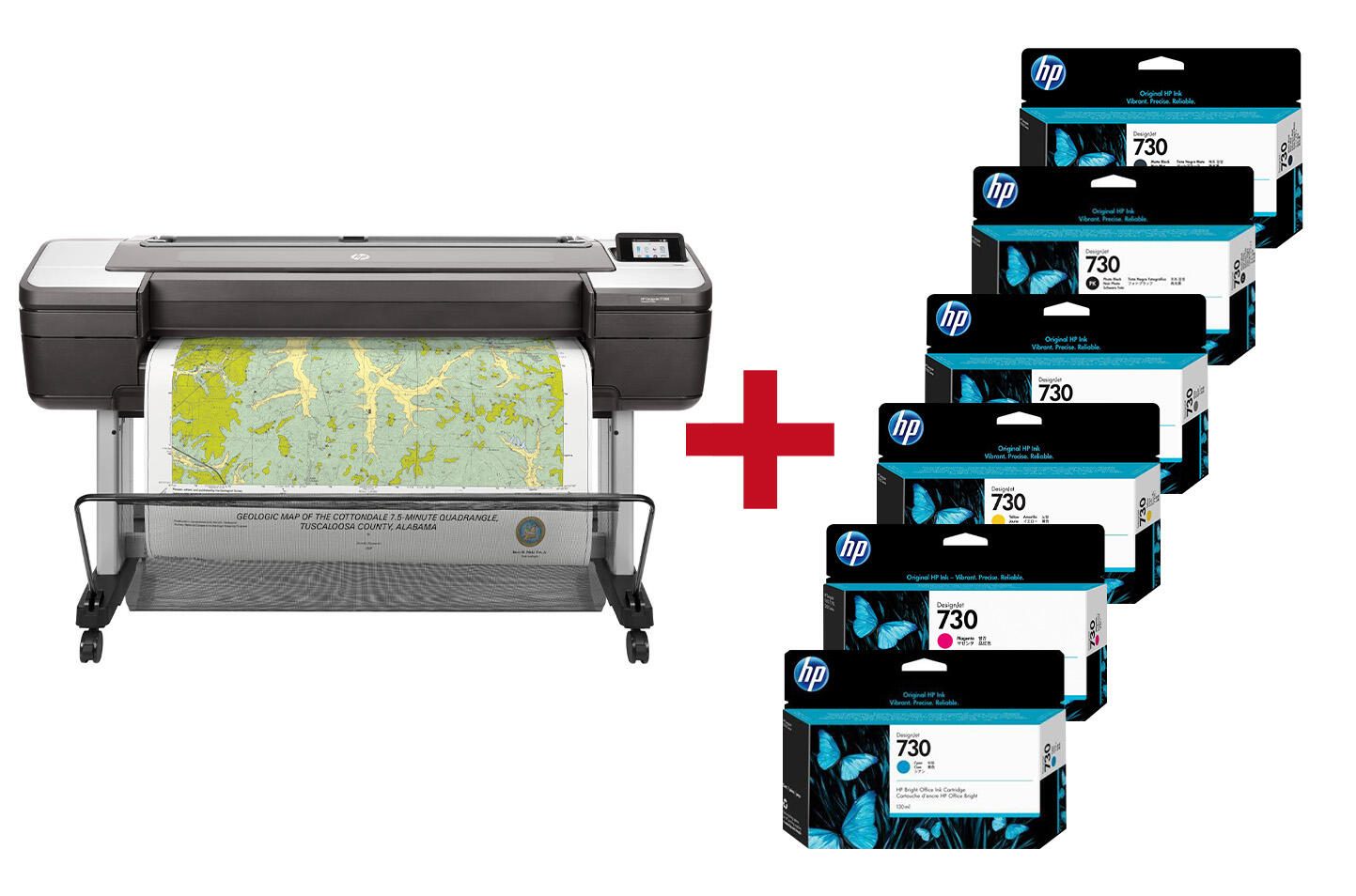 HP Inc. HP DesignJet T1700 PostScript Großformatdrucker Plotter inkusive zusätzlichem HP Tintenset 730 1VD87A#B19