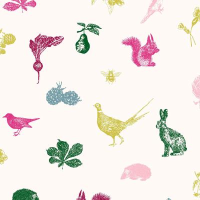 Vliestapete JOULES "Etched Woodland Crème Multi", bunt, B:0,52m L:10m, Vlies, Tapeten, animal print