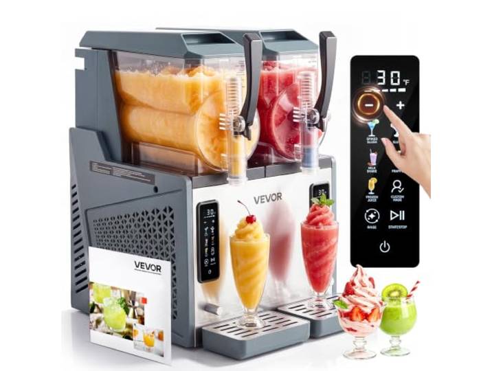 VEVOR Machine à Granité 2x4 L\, Machine à Boissons Glacées Autonettoyante\, pour Granitas Margarita Milk-shake Restaurant Café Bar Maison\, Distributeur de Boissons Frappées avec 5 Programmes Prédéfinis