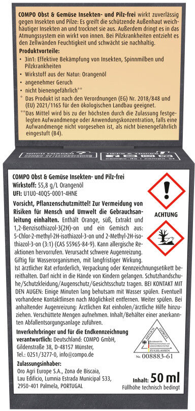 Compo Bio Schutzmittel für Obst & Gemüse Insekten- und Pilzfrei 3in1 50 ml