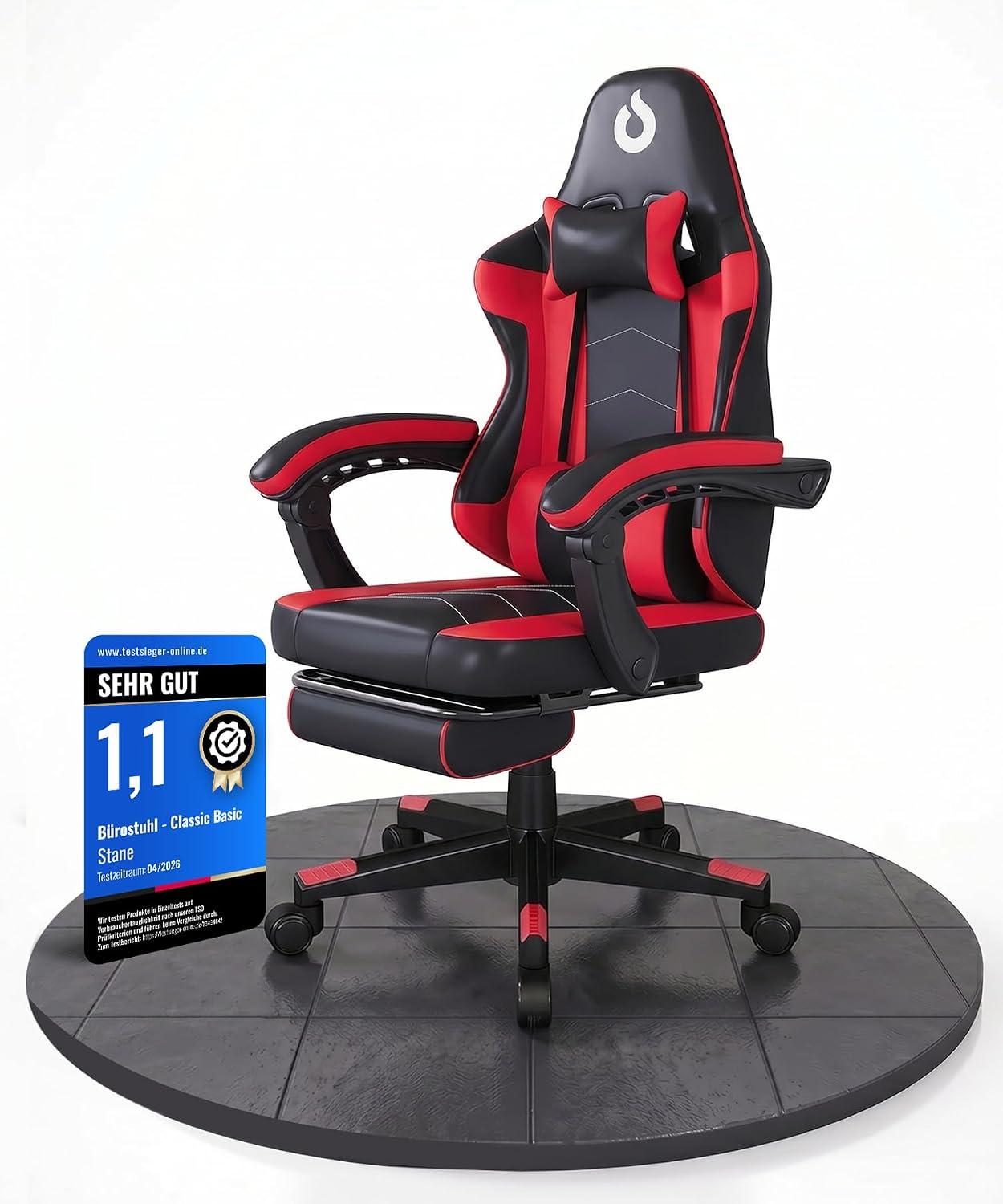 Kinderhochstuhl Gaming Chair - Ergonomischer Gaming-Stuhl mit ausziehbarer Fußstütze [Stabiles 5-Stern-Fußgestell mit 360° drehbaren Rädern] - M