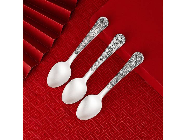 Cuillère à riz ménagère en argent sterling 999, cuillère à nourriture occidentale comestible, cinq Fu Linmen