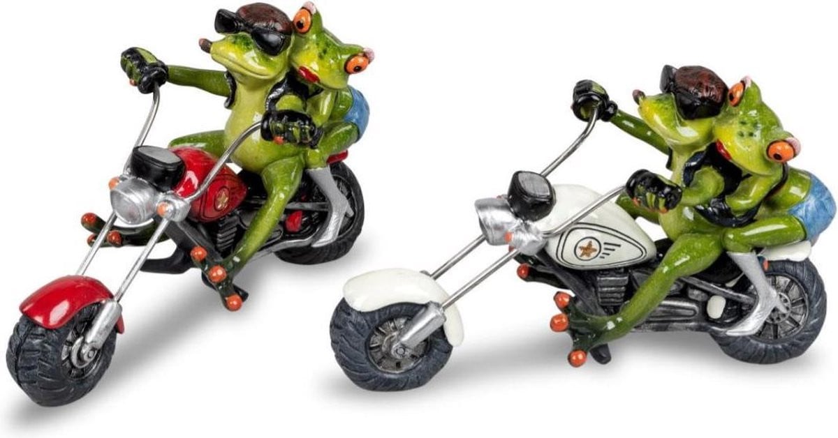 Wit motor kikkers beeldje voor op tafel
