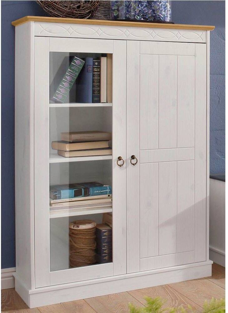 Pharao24.de Highboard Wohnzimmerschrank in Weiß mit Glastür