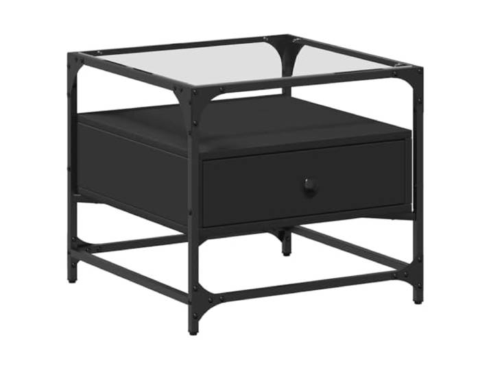 KMVXCVNM Couchtisch mit Glasplatte Schwarz 50x50x45 cm Wohnzimmertisch Vielseitig nutzbar als stilvoller Beistelltisch im Büro oder Loungebereich mit pflegeleichter Ablagefläche für Getränke.