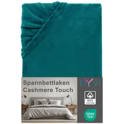 NYVI Spannbettlaken DreamScience Cashmere Touch Spannbetttuch - Kuschelweiches & Wärmendes Bettlaken für Matratzenhöhe bis zu 22 cm Farbe:petrol;Größe:140x200 - 160x200 cm