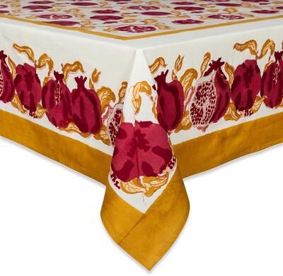 Pomegranate/ Yellow Rectangular Cotton Tablecloth