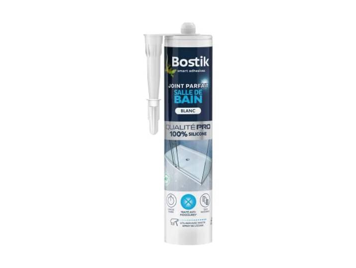 Bostik Mastic d’Étanchéité Joint Parfait Salle de Bain - 280 ml Jointe Tous Matériaux - Traité Anti-Moisissures - Longue Durée - Formule 100% Silicone - Couleur : Blanc
