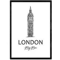 POSTER Städte Denkmäler London Big Ben A3 Schwarzer Rahmen