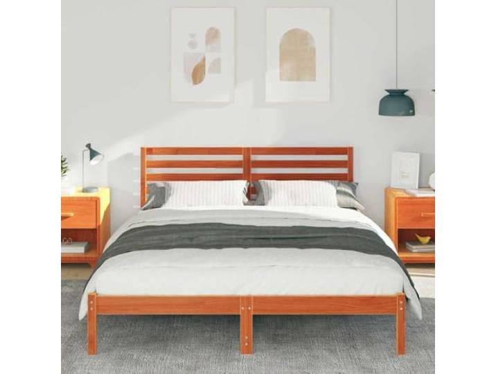 KTHLBRH Bettgestell Kiefer massiv 160 x 200 cm braun Minimalistisches Design, rechteckige Form, glatte Textur, Plattform-Stil