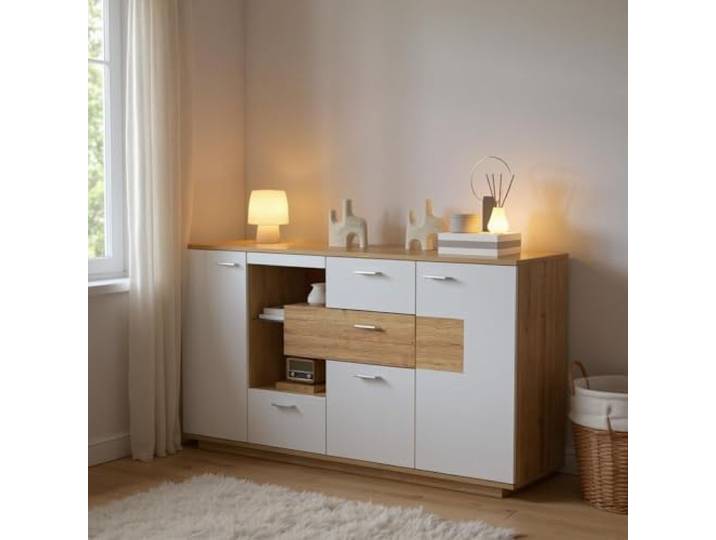 FurnitureR Natürliche Kommode, Moderne Design, Großzügiger Stauraum, MDF Material, Ideal für Wohnzimmer