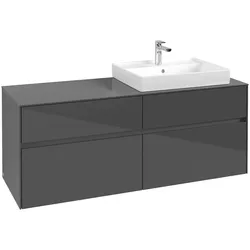Villeroy & Boch Waschbeckenunterschrank Collaro C08600, Eckig Glossy Grey, 1400x548x500mm, 4 Auszüge mit SoftClosing, 2 hohe und 4 niedrige Glasabtrennungen