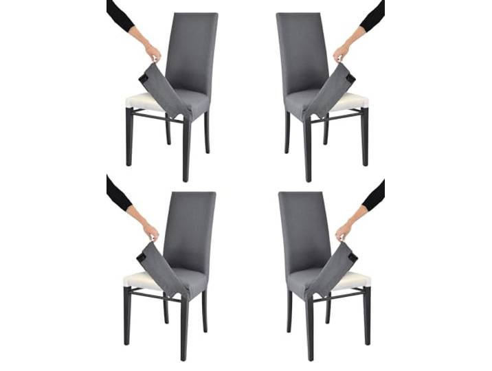 Tommychairs-4er Set gepolsterte Stühle JAZZ mit herausnehmbarem Bezug,Struktur aus lackiertem Buchenholz Anilinfarbe Schwarz,gepolstert und mit herausnehmbarem Bezug aus Stoff in Dunkelgrau bezogen