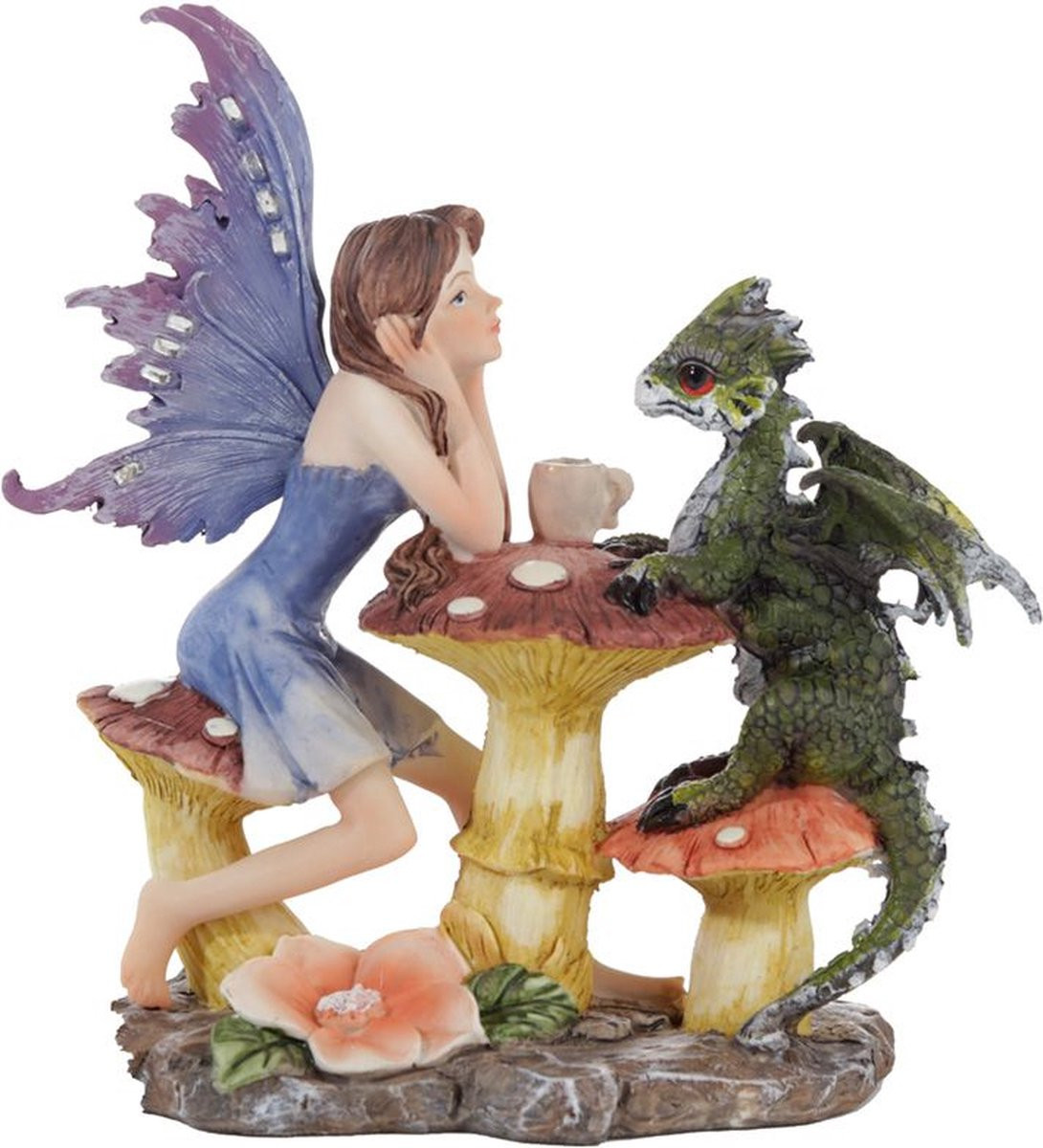 Puckator Woodland Spirit Fairy Draken Theekransje - Gedetailleerd Fantasie Beeldje - H x B x D: 17 x 16 x 9 cm