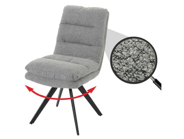 Mendler Esszimmerstuhl HWC-G66 Stoff/Textil - hellgrau Küchenstuhl, Stuhl, drehbar Auto-Position, Bouclé