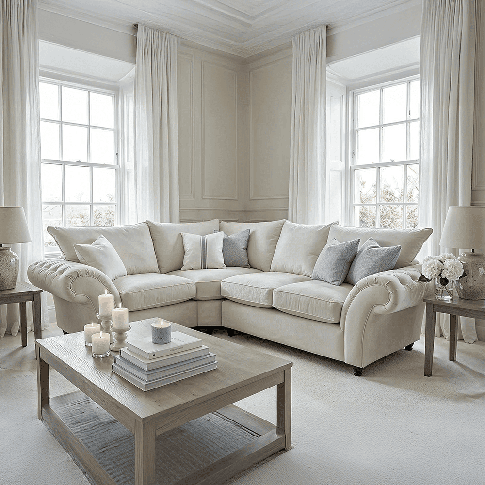 Buckingham Vanilla Velvet Chesterfield Left Hand Facing Corner Sofa