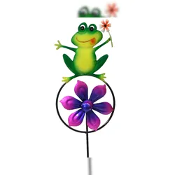 Decoris Dekofigur Frosch mit Blumen 59cm Metall Gartenstecker Outdoor Tierfigur Gartendeko Metallfigur Außenbereich Metallstecker wetterfest
