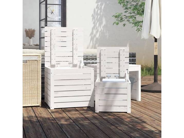 Blanc Coffre de Jardin - - Ensemble de boîtes de jardin 3 pcs blanc bois de pin massif - Banc de Terrasse(1parcel)5534