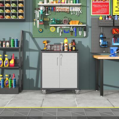 Telepassa "29.53""W Metal Garage Storage Cabinet with Wheels"