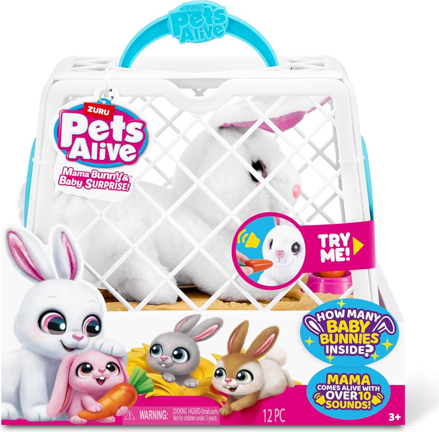 ZURU Pets Alive Mama Bunny & Baby Interactief Spel met 10 Geluiden en Surprise Babys