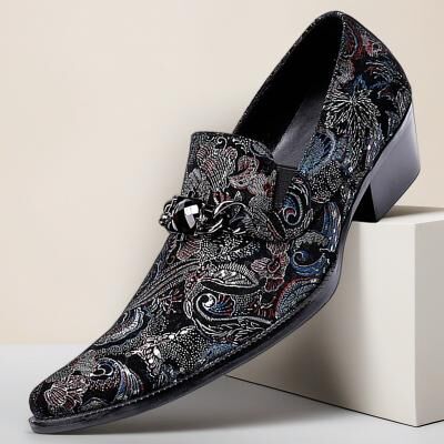 LightInthebox Men's Stylish Black Floral Embroidered Loafers – Premium Leather, Luxury Design for Formal Semi-Formal Occasions