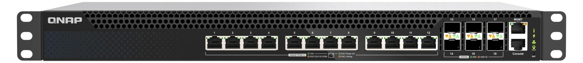 QNAP QSW-M5218P-6F12T, Managed, L3, 10G Ethernet (100/1000/10000), Power over Ethernet (PoE), Rack-Einbau, 1U