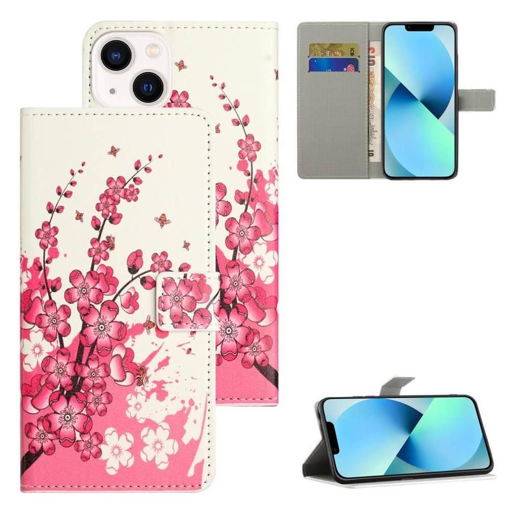 Cover-Discount iPhone 15 - Leder Etui Hülle Pflaumen Blüte (Apple iPhone 15) (660147453J)