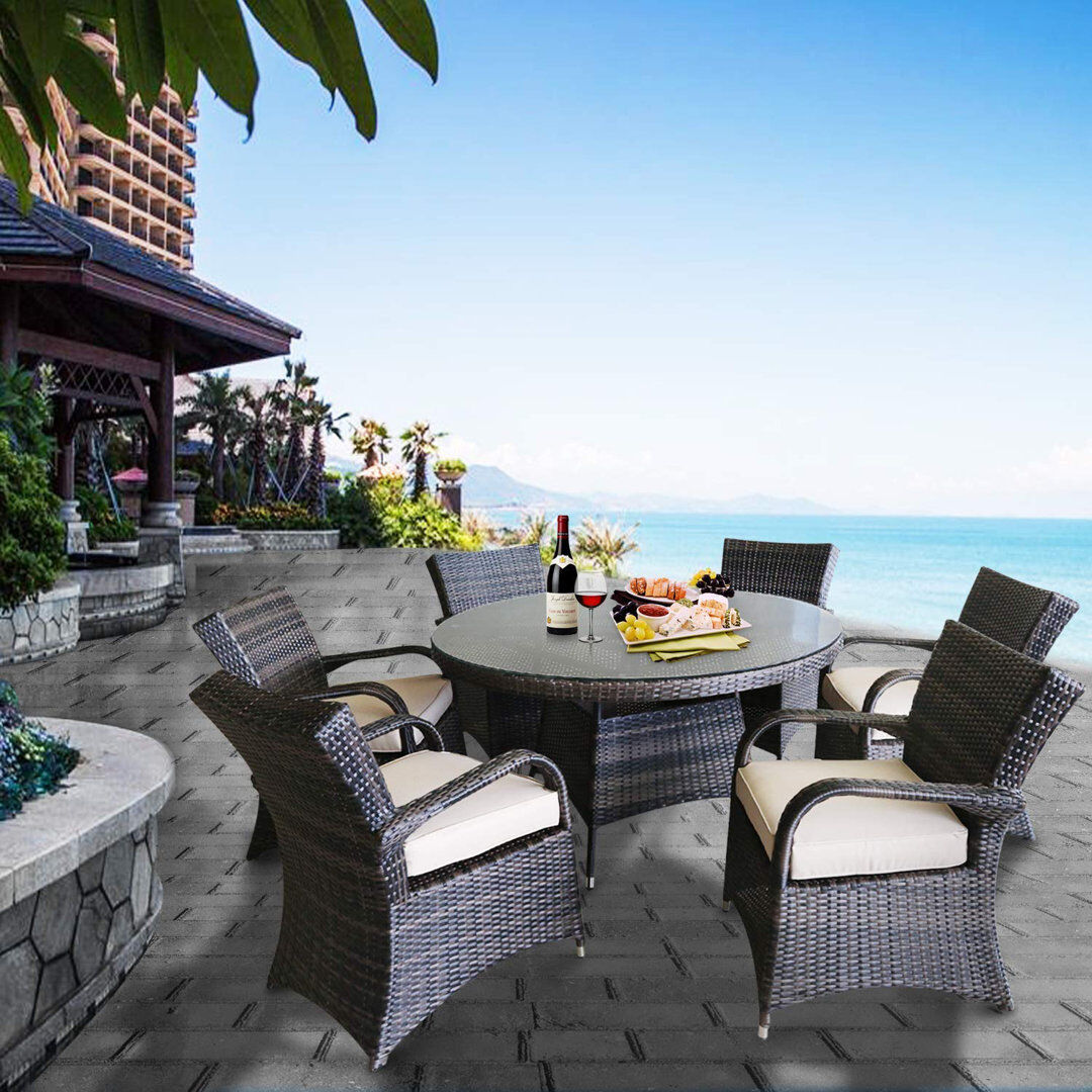 Dakota Fields Fairweather 6 - Person Patio Dining Set Round Table with Cushions Included Mix Brown 6