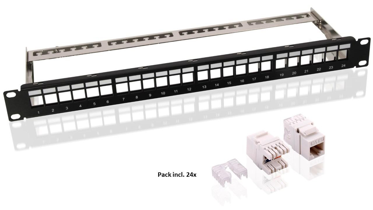 Goobay Keystone patchpaneel leeg behuizing met 24x CAT 6 UTP modules, zwart