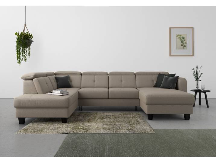 Wohnlandschaft, Luxus-Microfaser, Braun (Savannah), 321×195 cm, Mit Bettfunktion & Bettkasten, SIT & MORE