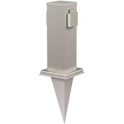 ledscom.de Garten-Steckdosen-Säule Polly mit Erdspieß für außen, IP44, 2-Fach, Edelstahl, eckig, 27cm