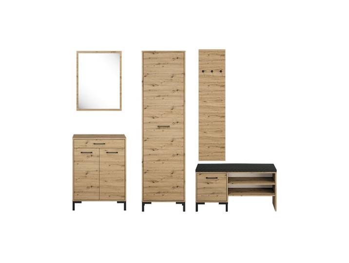 Feldmann-Wohnen Garderobe Nevio Artisan Eiche 5-teilig, Braun, 7 Fächer, 1 Schubladen, Rechteckig, 230x200x34 cm, Garderobe, Garderobenschränke