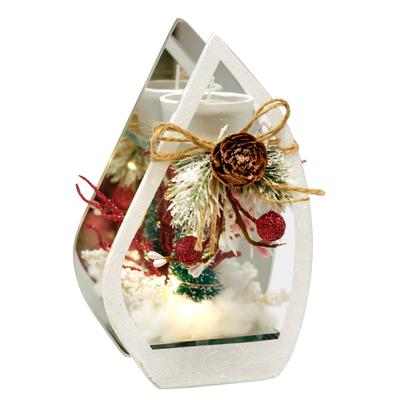 Teelichthalter I.GE.A. "Deko-Objekt mit LED Licht und Teelichtkerze", rot (burgund), B:6cm H:20cm, Glas, Kerzenhalter, Teelichthalter, Tanne Zapfen Beeren Kerzenhalter Weihnachtsdeko Dekoobjekt