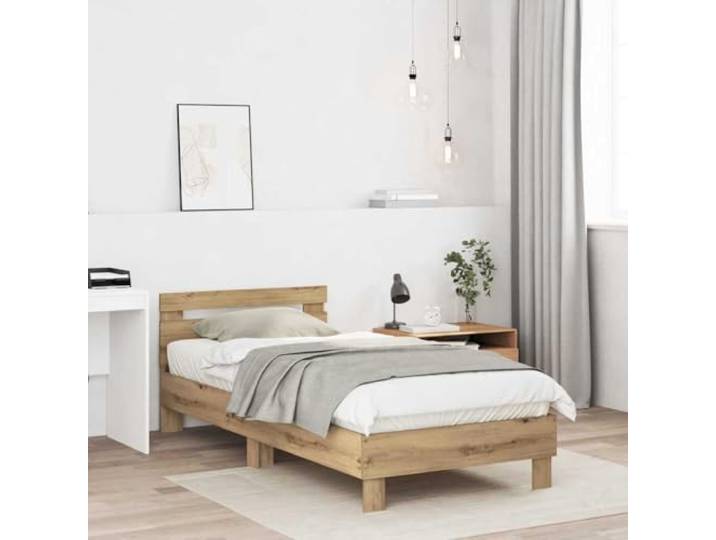KTHLBRH Bettgestell Eiche Handwerk 203 x 95 x 70 cm Technisches Holz, Kopfteil inklusive, modernes Design, einfache Reinigung