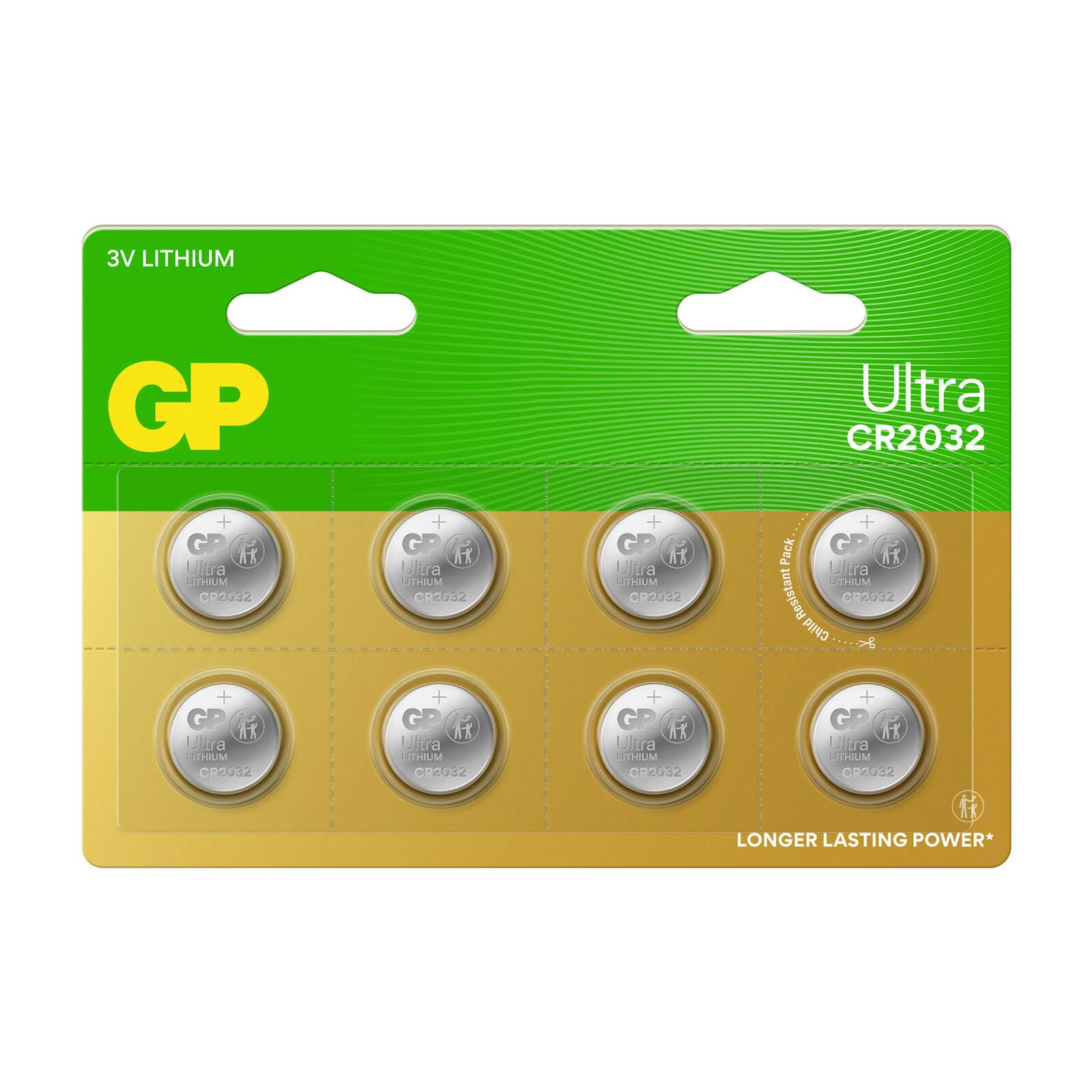GP Knopfzellen CR2032 Lithium 3,0 V, 8 St. GPCR2032ULT394C8