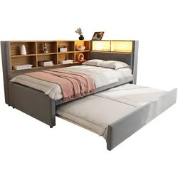 Schlafsofa 90x200 mit Ausziehbett 90x190 und LED-Beleuchtung – multifunktional mit Ladeanschlüssen, modernes Design in Dunkelgrau