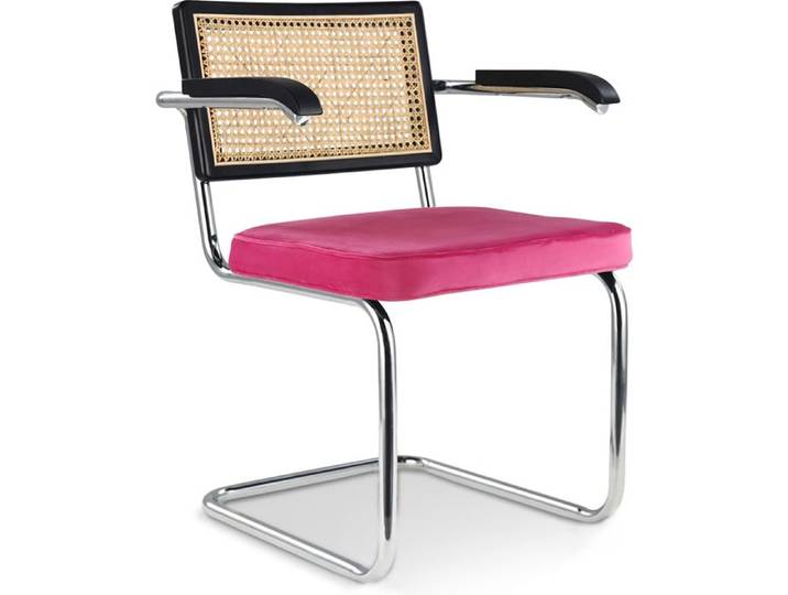 Chaise de salle à manger avec accoudoirs - Tapisserie en velours - Jenka Fuchsia