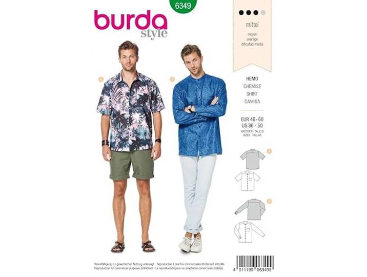 Burda Style Naaipatroon B6349 Herenshirt met kraag