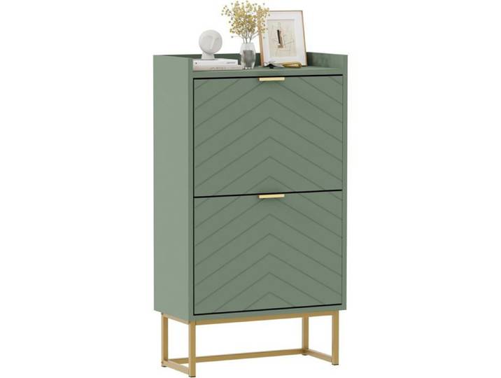 Meuble à chaussures vert 2 clapets étroit avec trappes réglables 50x24x103 5 cm anti basculement MEUBLE A CASIER