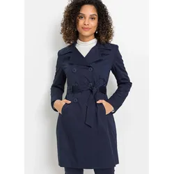 bonprix Doppelreihiger Trenchcoat, blau, Gr.46, Charmanter Trenchcoat mit doppelreihiger Knopfleiste und Bindegürtel., 97% Baumwolle