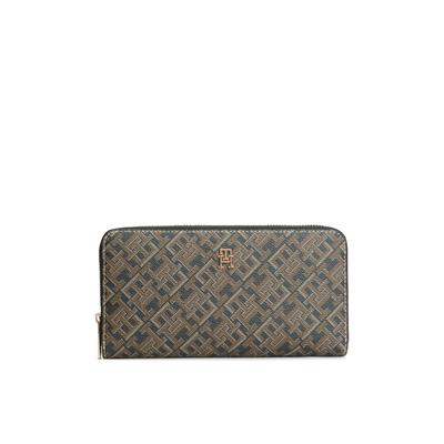 Geldbörse TOMMY HILFIGER "TH ICON LRG ZA MONO PRINT", Damen, braun (schwarz kombiniert), Lederimitat, Kleinlederwaren, Damen Geldbeutel, Portemonnaie mit TH-Alloverdruck