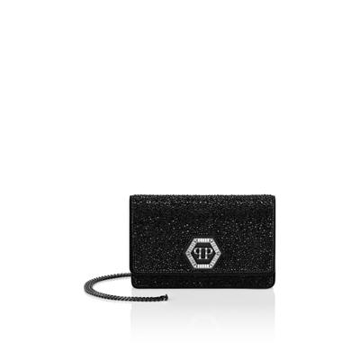 Schultertasche PHILIPP PLEIN "Hexagon Mit Schmucksteinen", Damen, schwarz (02, schwarz), Taschen Schultertasche