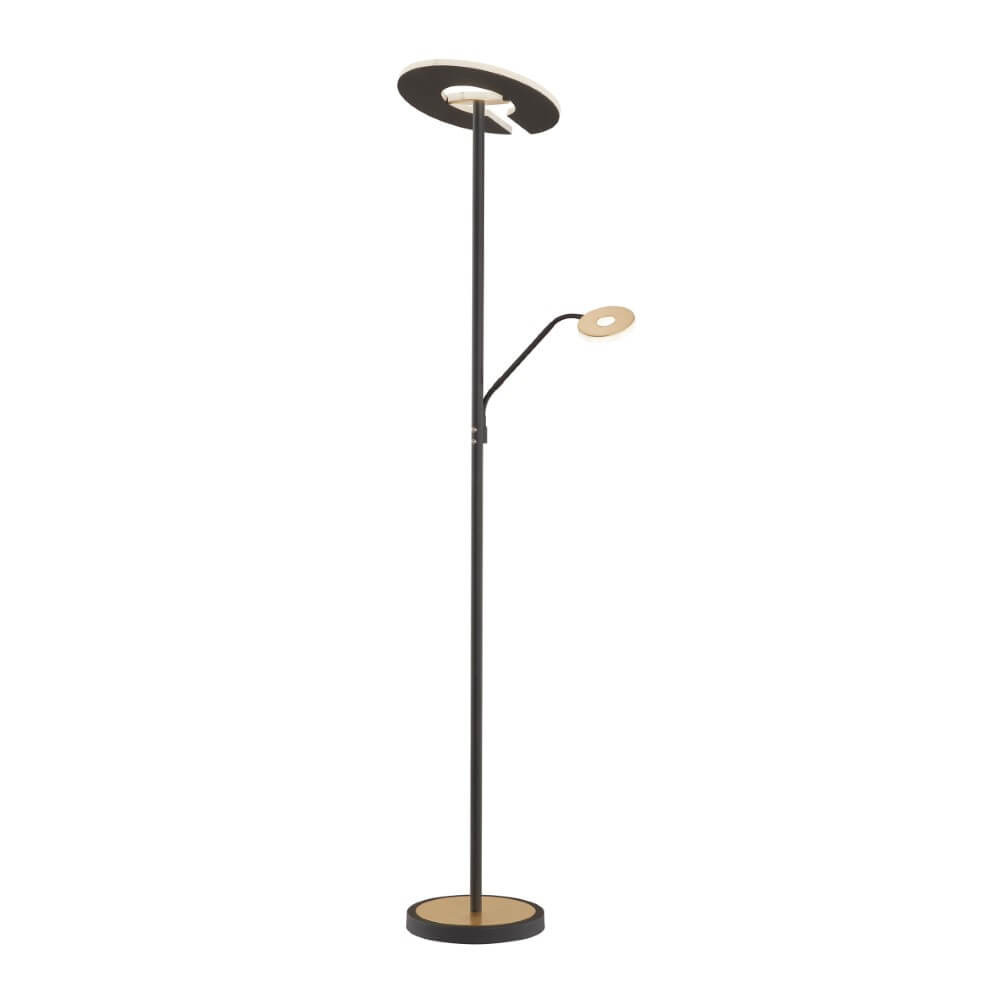 Fischer & Honsel Dent vloerlamp zwart met goud voor lezen, Hoogte: 180 cm