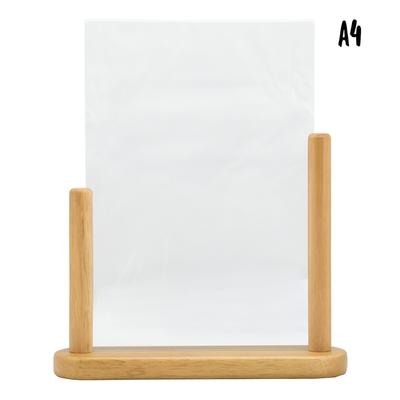 Securit® Transparenter Plakathalter A4 – Acryl – Sockel aus lackiertem Teakholz – Beidseitig