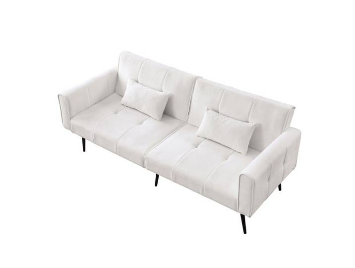 Canapé lit futon Logidon tissu beige longueur 175 cm 3 places